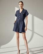 Contrast-Stitch Denim Playsuit